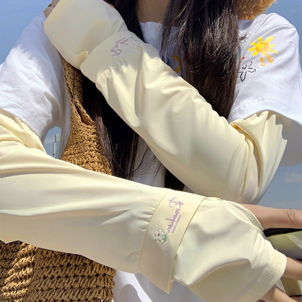 꽃 자수 장식 롱 아이스 실크 슬리브 루즈핏 팔 보호대 - Cycling Gloves 리뷰 및 가격